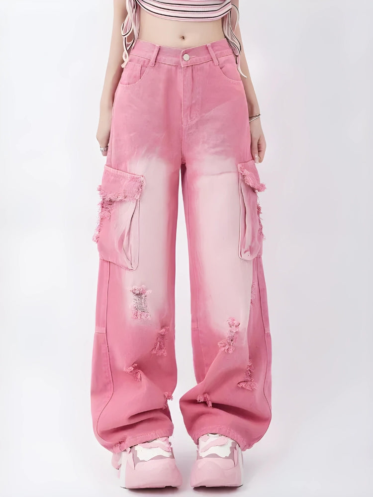 Style Core Aesthetics, New Style Trends - Soft Girl Distressed Cargo Jeans