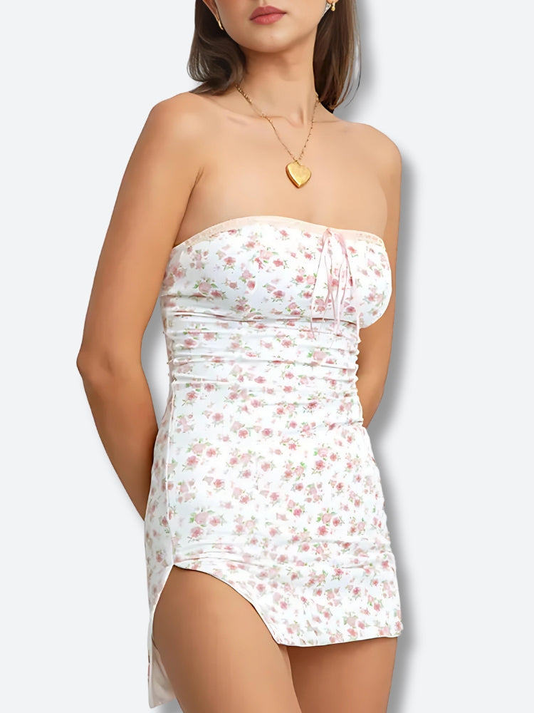 Style Core Aesthetics, New Style Trends - Soft Girl Floral Tube Mini Dress