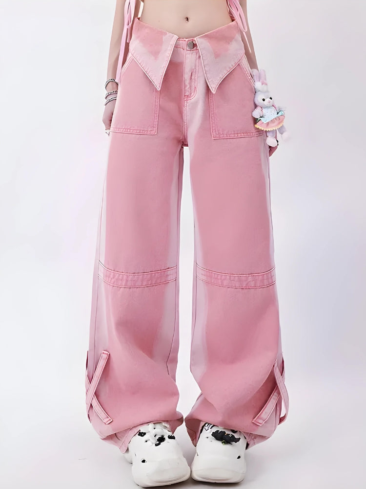 Style Core Aesthetics, New Style Trends - Soft Girl Folded Waist Jeans
