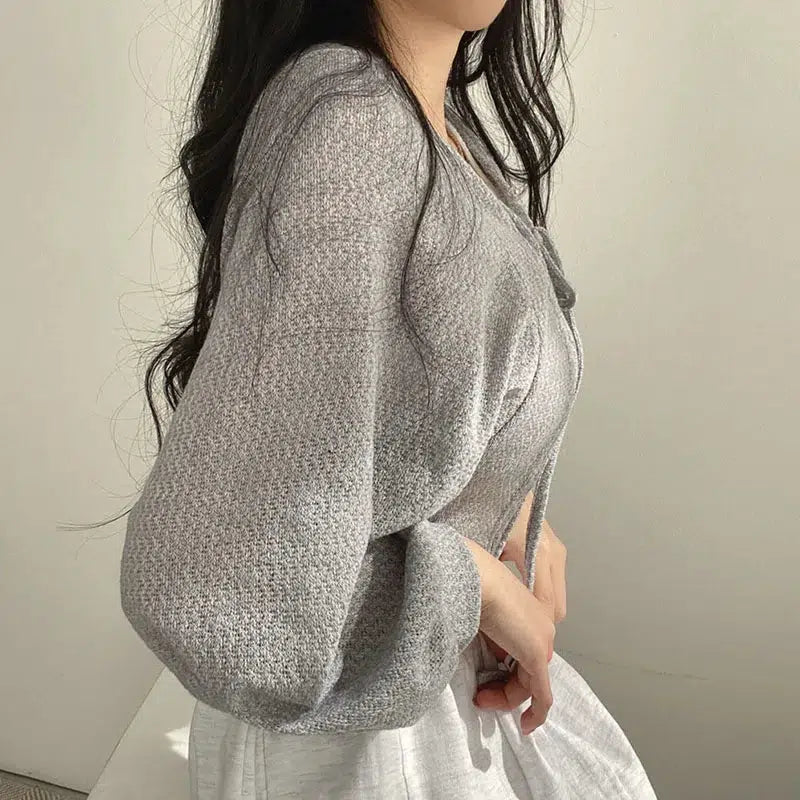 Style Core Aesthetics, New Style Trends - Soft Girl Lace Up Crop Cardigan