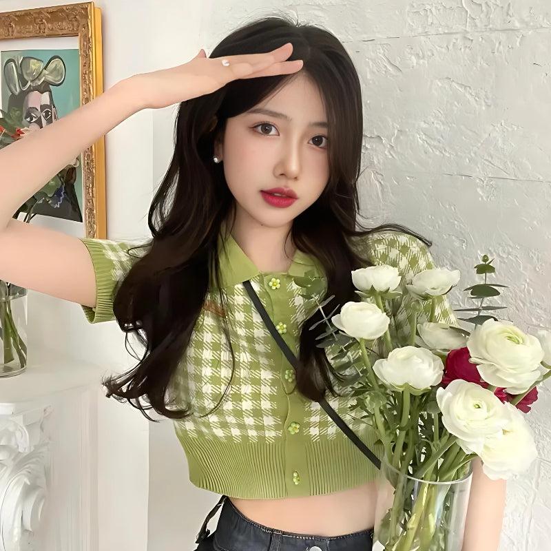 Style Core Aesthetics, New Style Trends - Soft Girl Plaid Crop Cardigan