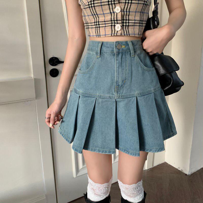 Style Core Aesthetics, New Style Trends - Soft Girl Pleated Denim Mini Skirt