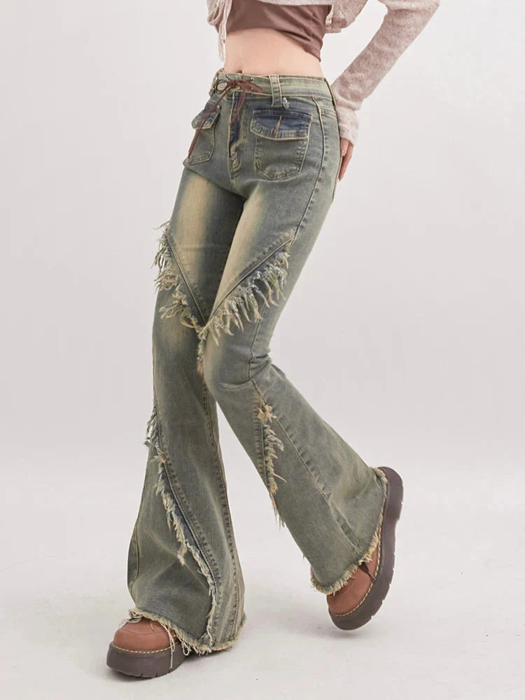 Style Core Aesthetics, New Style Trends - Soft Grunge Tasseled Flare Jeans
