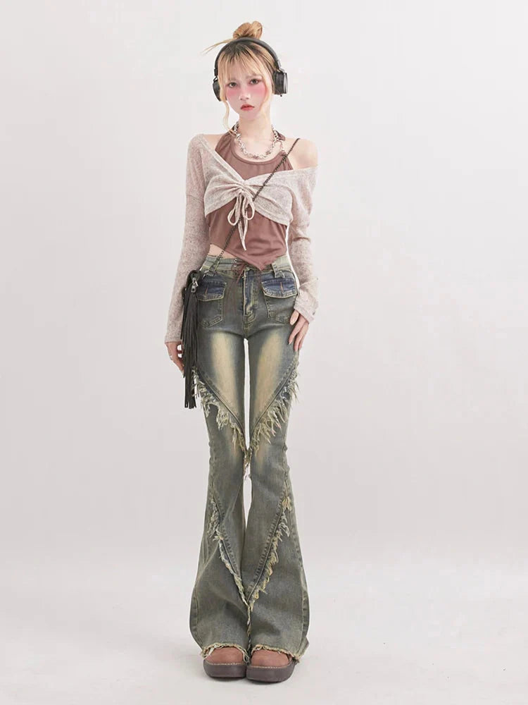 Style Core Aesthetics, New Style Trends - Soft Grunge Tasseled Flare Jeans