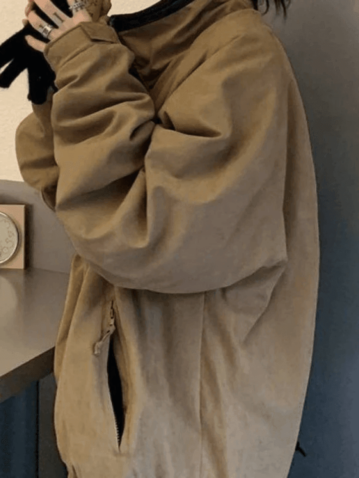 Style Core Aesthetics, New Style Trends - Solid Color Vintage Zip-Up Jacket