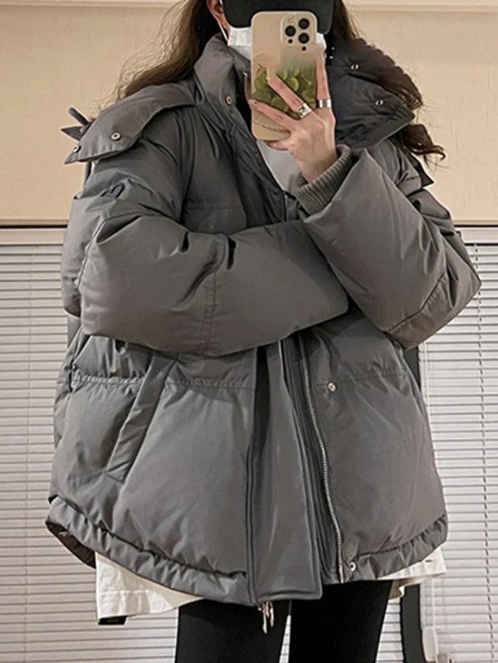 Style Core Aesthetics, New Style Trends - Solid Heart Embellished Hooded Puffer Jacket