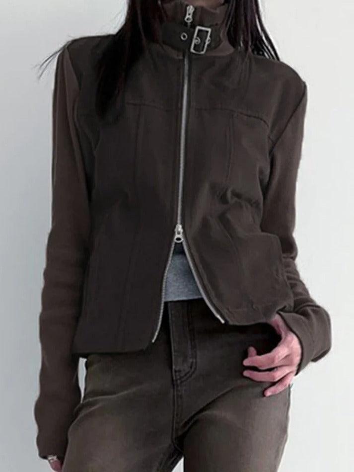Style Core Aesthetics, New Style Trends - Street Metal Buckle High Neck Splice Cargo Jacket