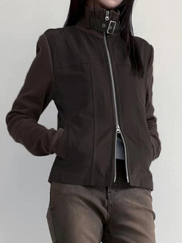 Style Core Aesthetics, New Style Trends - Street Metal Buckle High Neck Splice Cargo Jacket