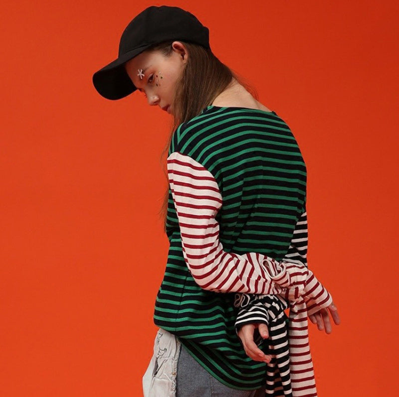 Style Core Aesthetics, New Style Trends - Striped Asymmetric Long Sleeve Top