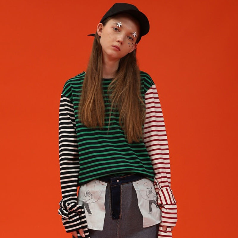 Style Core Aesthetics, New Style Trends - Striped Asymmetric Long Sleeve Top