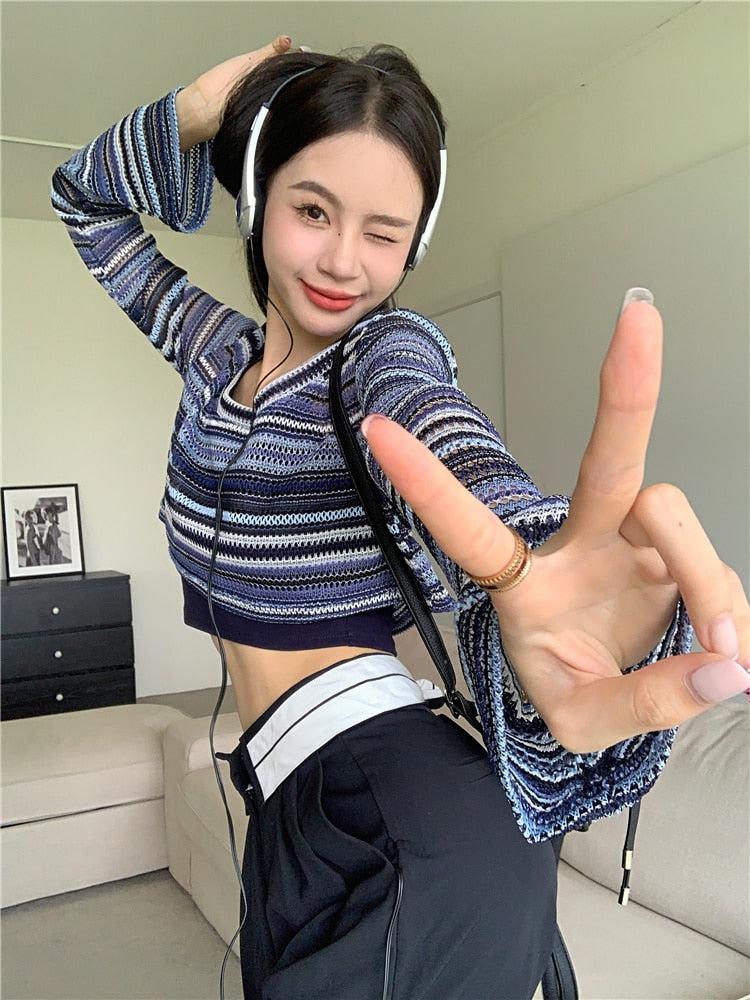 Style Core Aesthetics, New Style Trends - Striped Wide Neck Crop Sweater