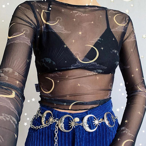 Style Core Aesthetics, New Style Trends - Sun & Moon Mesh Top