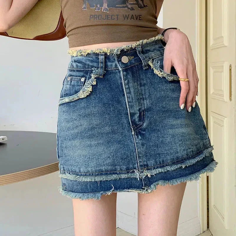 Style Core Aesthetics, New Style Trends - Tasseled Denim Mini Skort