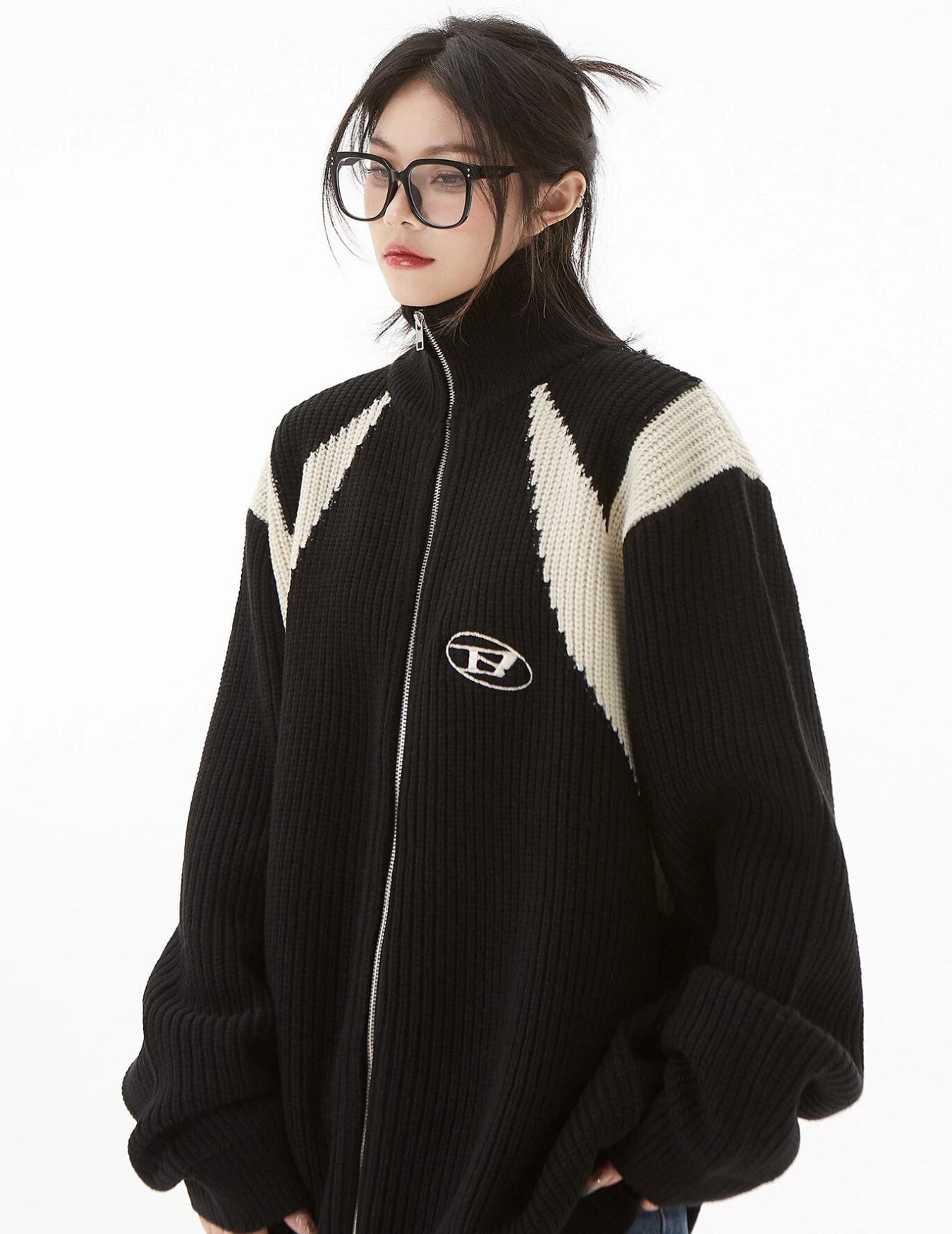 Style Core Aesthetics, New Style Trends - Turtleneck Zip-Up Loose Cardigan
