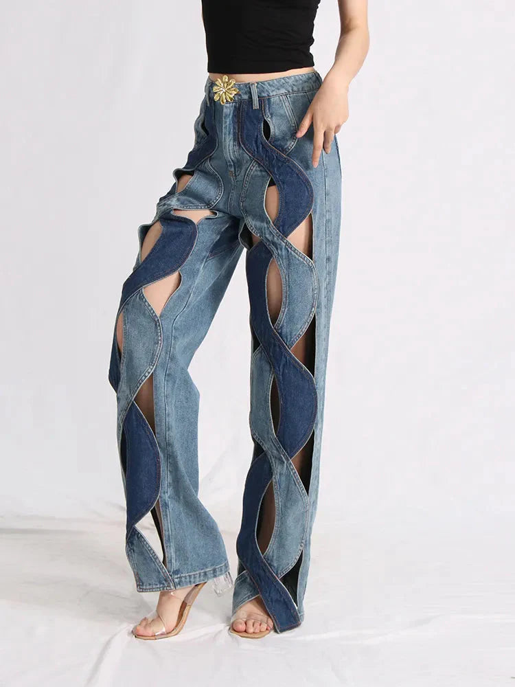 Style Core Aesthetics, New Style Trends - Two Different Denim Cut Out Jeans