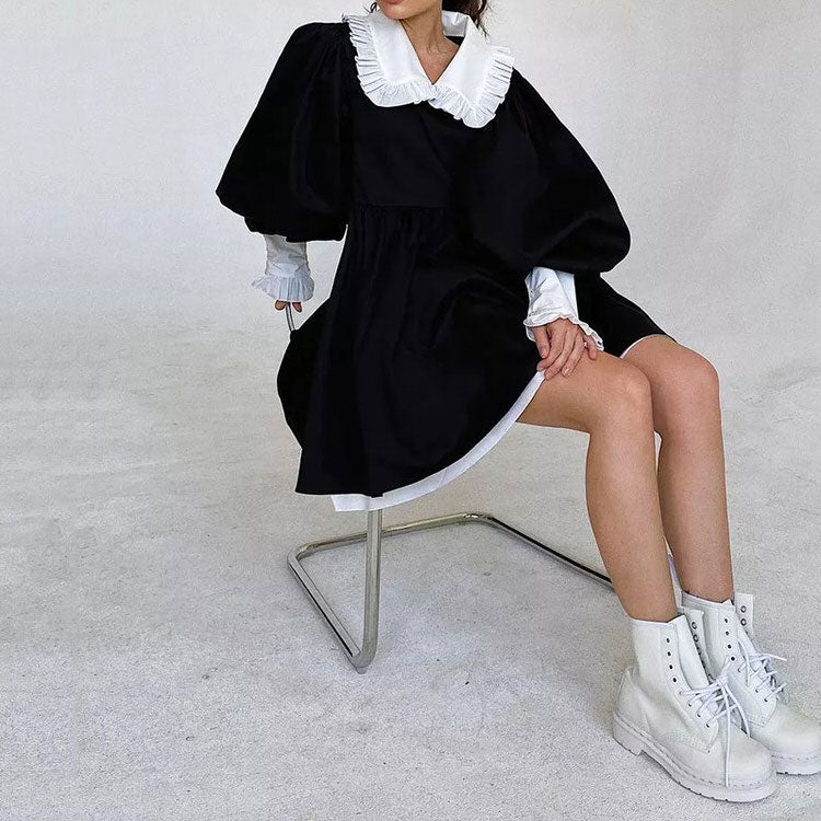 Style Core Aesthetics, New Style Trends - Velvet Collar Mini Black Dress