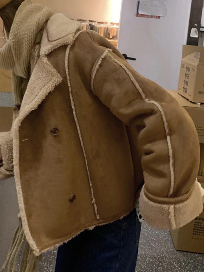 Style Core Aesthetics, New Style Trends - Vintage Brown Lambswool Splice Short Jacket