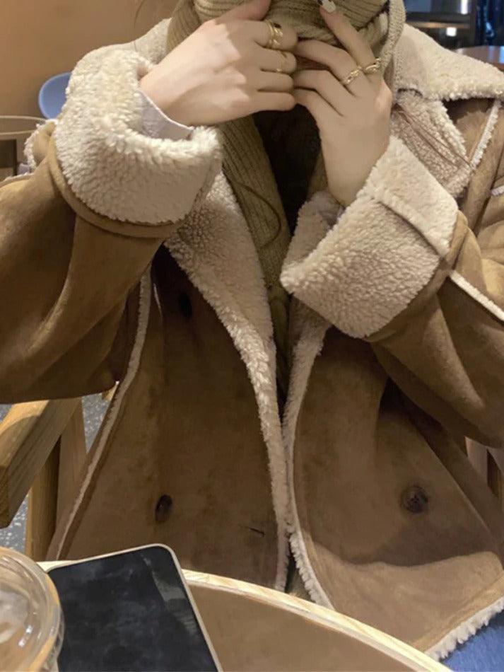 Style Core Aesthetics, New Style Trends - Vintage Brown Lambswool Splice Short Jacket
