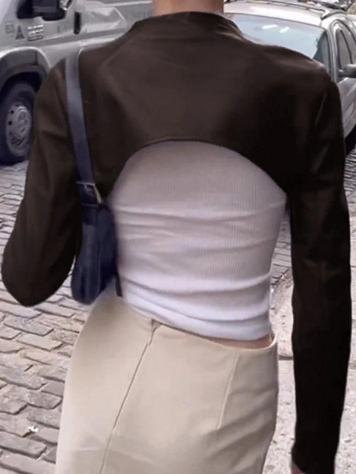 Style Core Aesthetics, New Style Trends - Vintage Brown Leather Ultra Short Slim Jacket