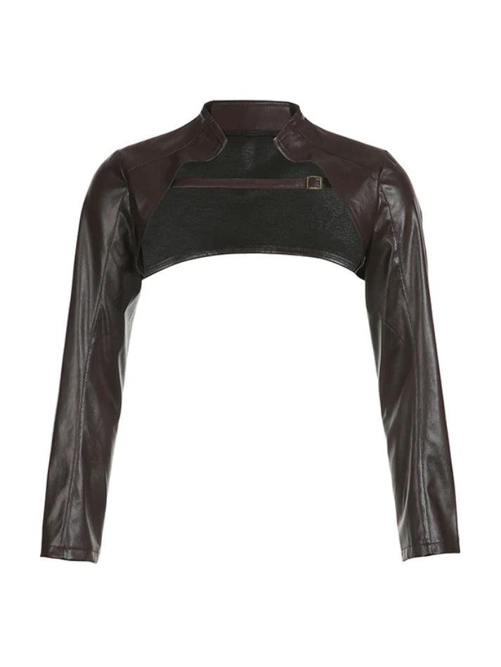 Style Core Aesthetics, New Style Trends - Vintage Brown Leather Ultra Short Slim Jacket