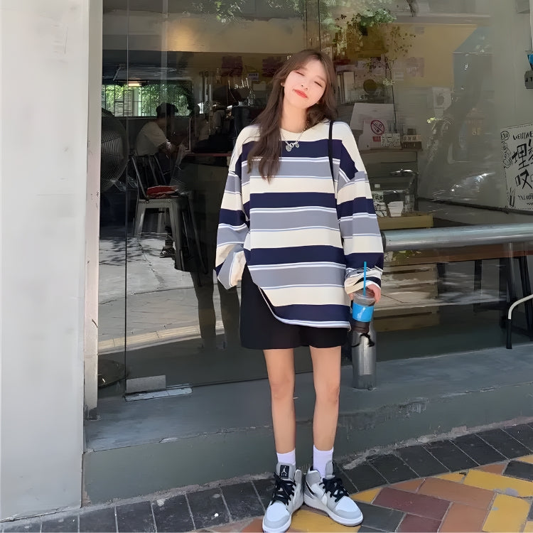 Style Core Aesthetics, New Style Trends - Vintage Casual Striped Sweatshirt