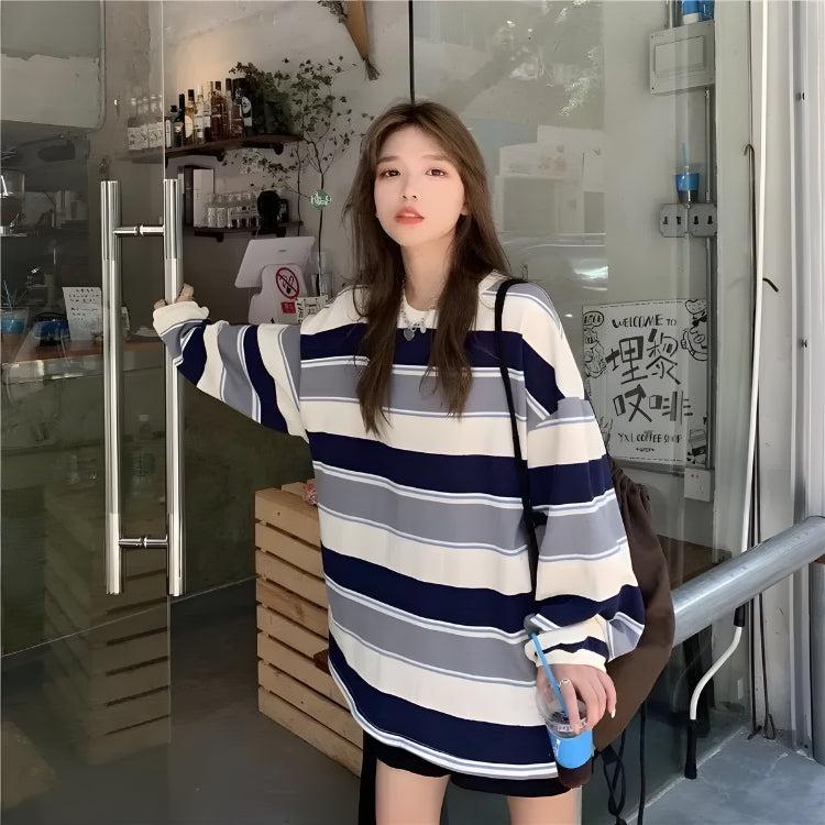 Style Core Aesthetics, New Style Trends - Vintage Casual Striped Sweatshirt