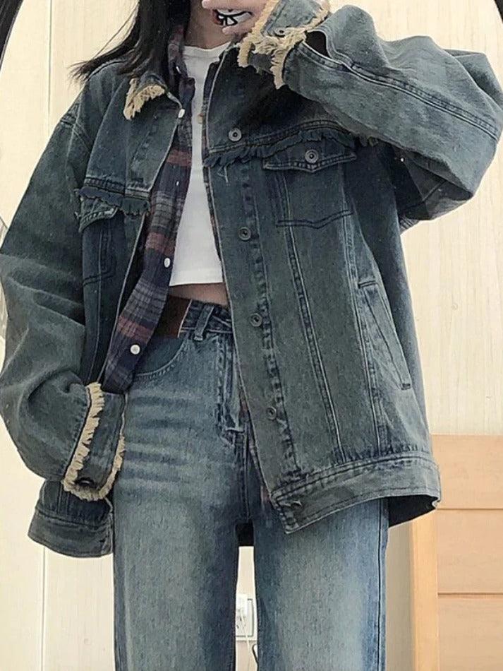 Style Core Aesthetics, New Style Trends - Vintage Denim Raw Edge Embellished Jacket
