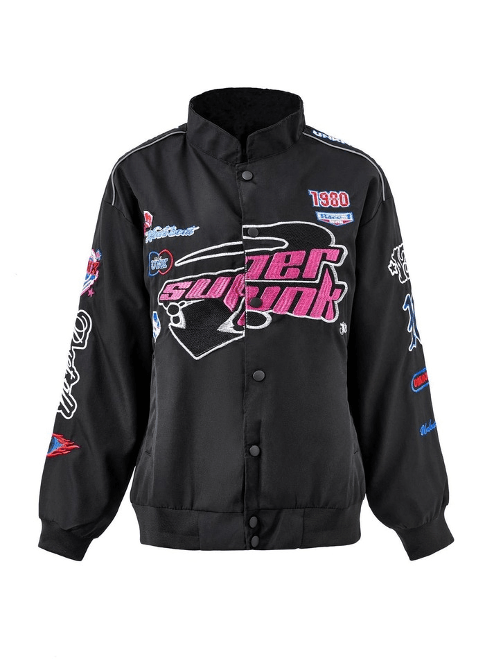 Style Core Aesthetics, New Style Trends - Vintage Embroidered Button-Down Motorcycle Varsity Jacket