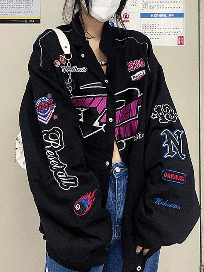 Style Core Aesthetics, New Style Trends - Vintage Embroidered Button-Down Motorcycle Varsity Jacket