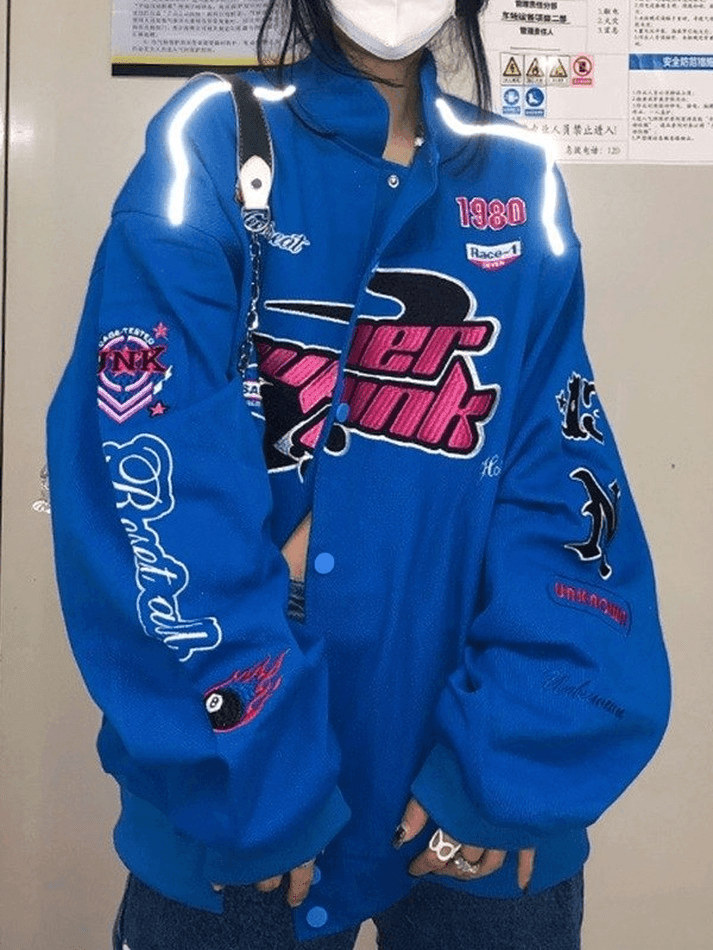Style Core Aesthetics, New Style Trends - Vintage Embroidered Button-Down Motorcycle Varsity Jacket