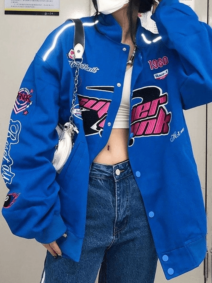 Style Core Aesthetics, New Style Trends - Vintage Embroidered Button-Down Motorcycle Varsity Jacket