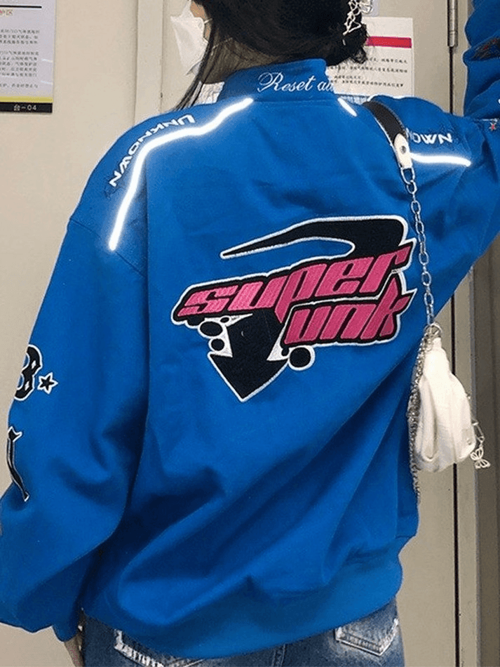 Style Core Aesthetics, New Style Trends - Vintage Embroidered Button-Down Motorcycle Varsity Jacket