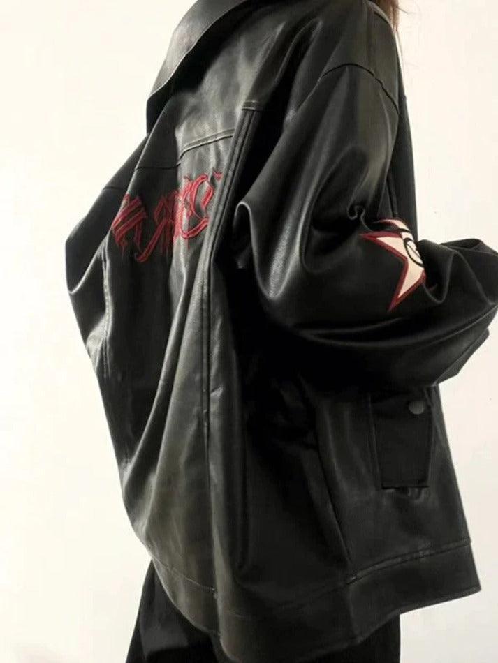 Style Core Aesthetics, New Style Trends - Vintage Embroidery Lapel Neck Leather Jacket