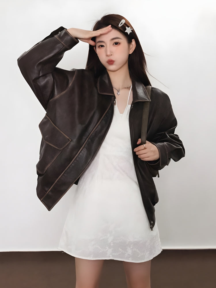 Style Core Aesthetics, New Style Trends - Vintage Faux Leather Jacket