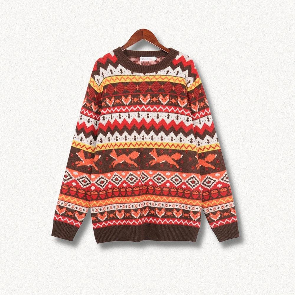 Style Core Aesthetics, New Style Trends - Vintage Fox Embroidered Christmas Sweater