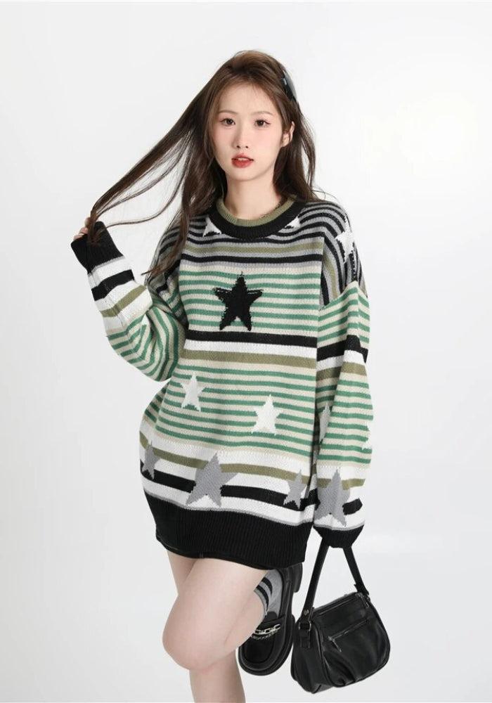 Style Core Aesthetics, New Style Trends - Vintage Star Printed Knit Sweater