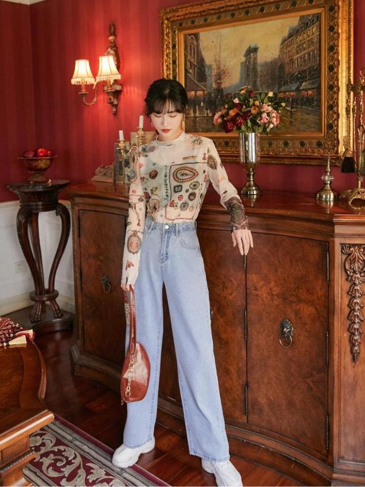 Style Core Aesthetics, New Style Trends - Vintage Symbols Sheer Top