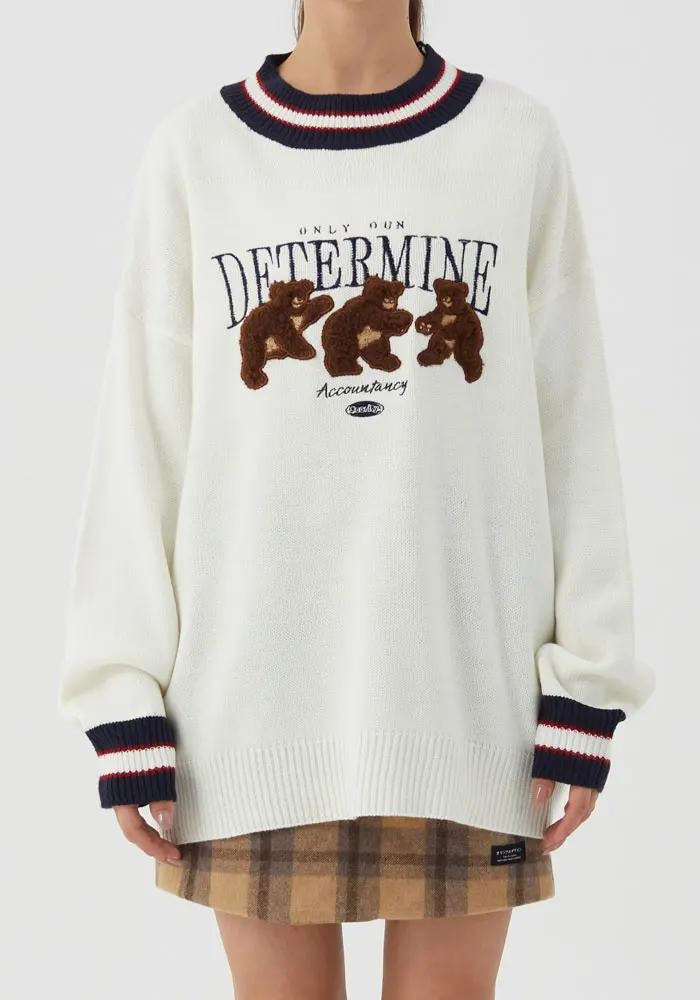 Style Core Aesthetics, New Style Trends - Vintage Teddy Embroidered Knitted Sweater
