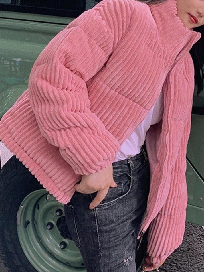 Style Core Aesthetics, New Style Trends - Vintage Zip Up Corduroy Padded Jacket
