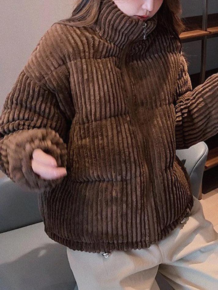 Style Core Aesthetics, New Style Trends - Vintage Zip Up Corduroy Padded Jacket