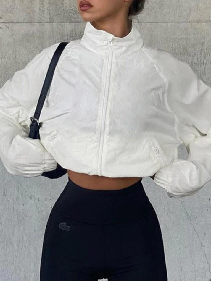 Style Core Aesthetics, New Style Trends - White Stretchy Hem Cargo Style Thin Crop Jacket