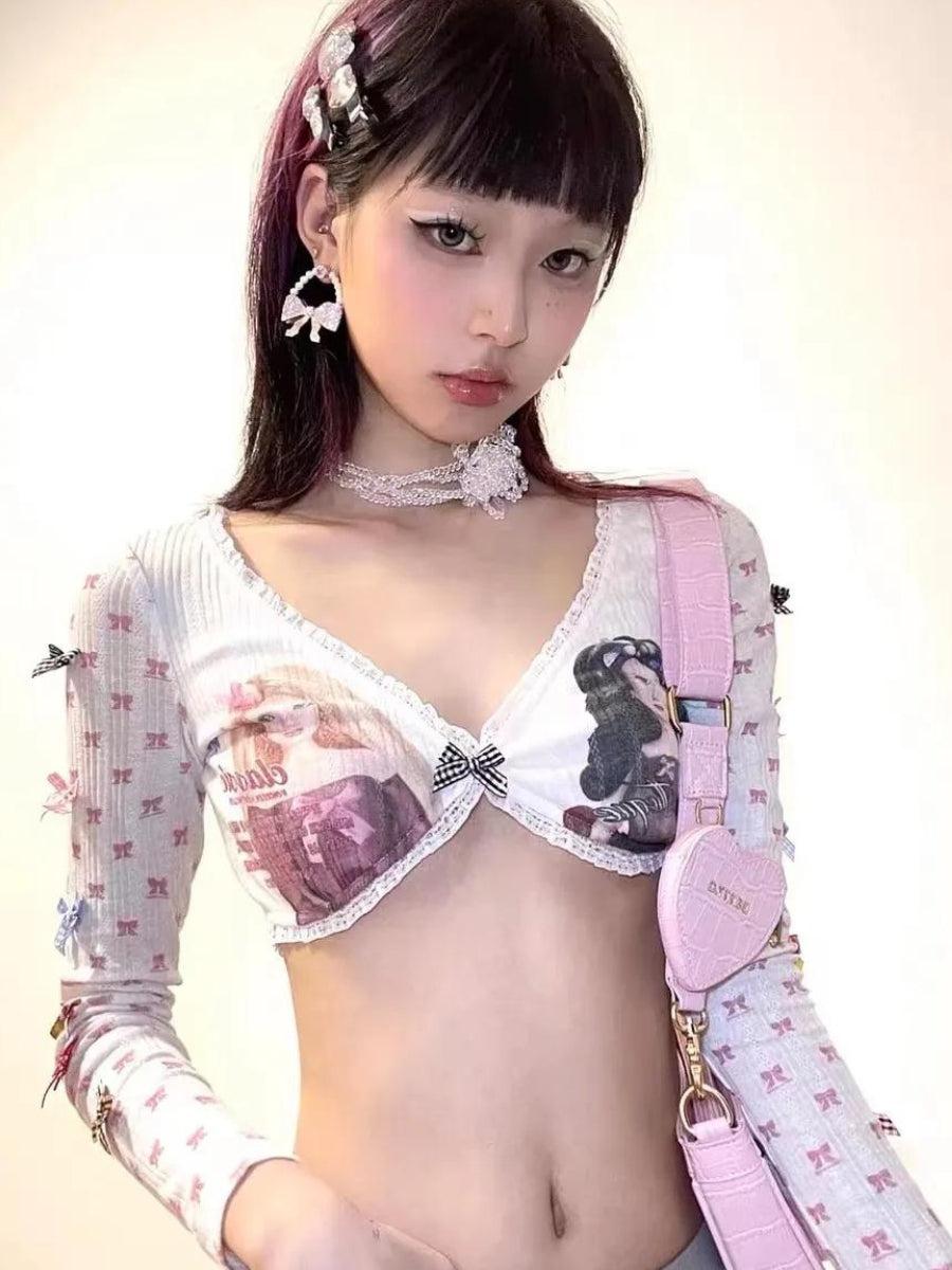 Style Core Aesthetics, New Style Trends - Y2K Coquette Barbie Crop Top