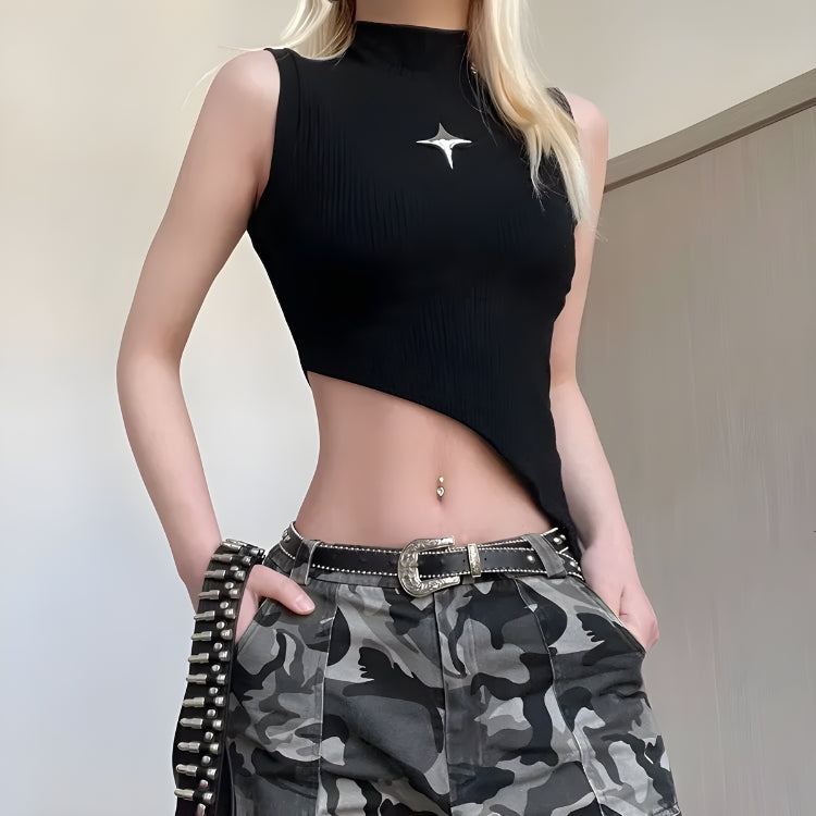 Style Core Aesthetics, New Style Trends - Y2K Corduroy Asymmetric Crop Top