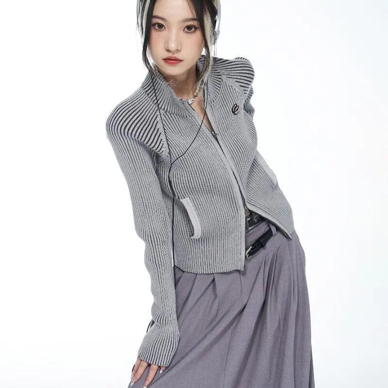 Style Core Aesthetics, New Style Trends - Y2K Cyber Zip-Up Turtleneck Cardigan