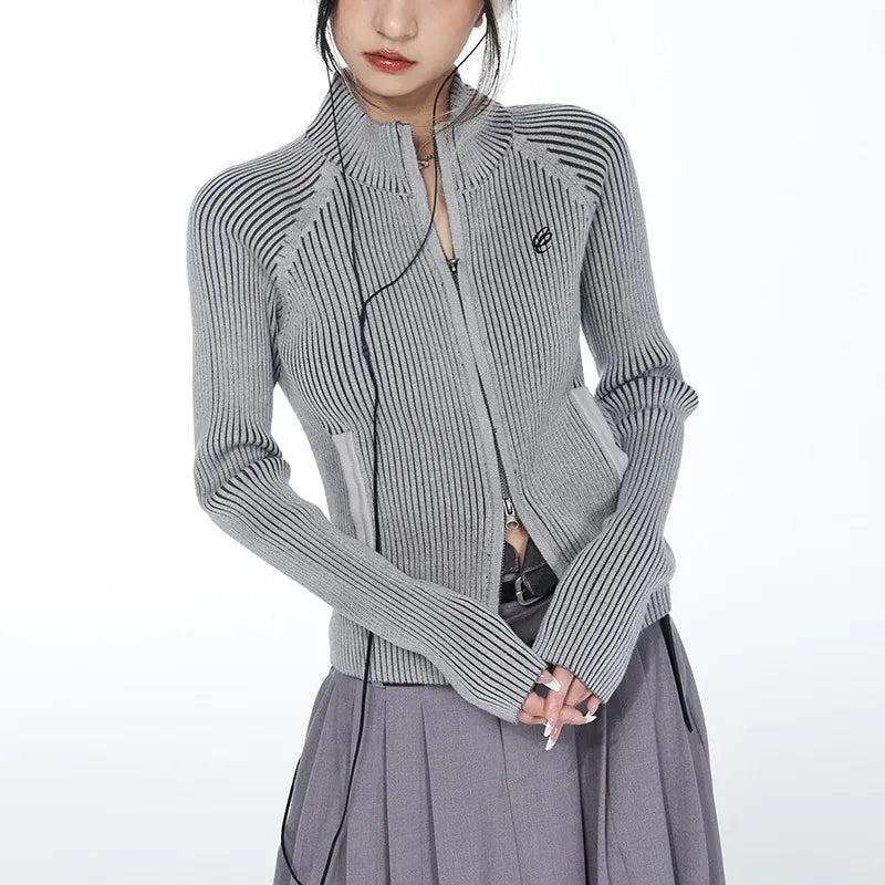 Style Core Aesthetics, New Style Trends - Y2K Cyber Zip-Up Turtleneck Cardigan