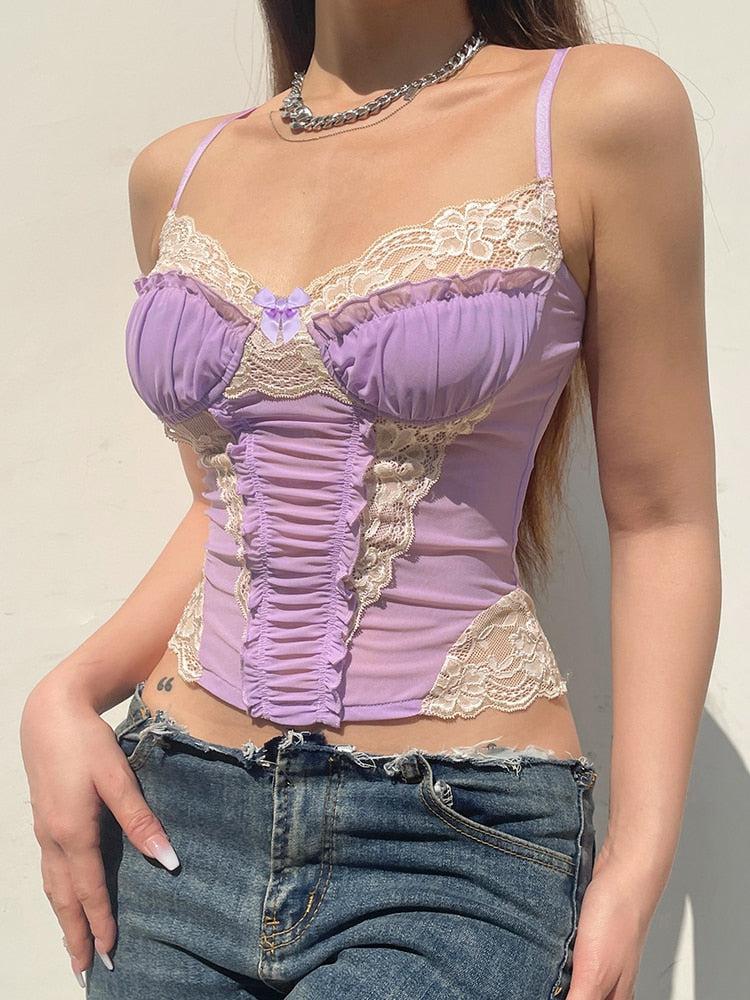 Style Core Aesthetics, New Style Trends - Y2K Lace Strap Crop Top