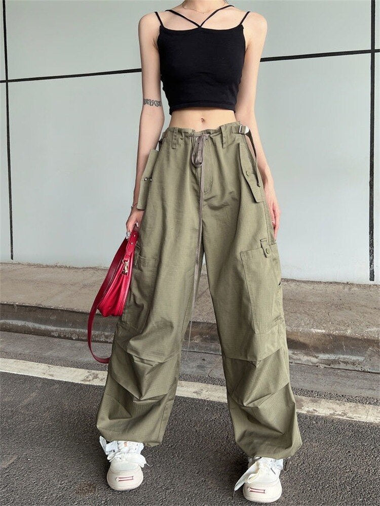 Style Core Aesthetics, New Style Trends - Y2K Pantalon Cargo Parachute aux Jambes Larges