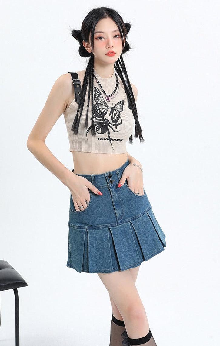 Style Core Aesthetics, New Style Trends - Y2K Pleated Jean Mini Skort
