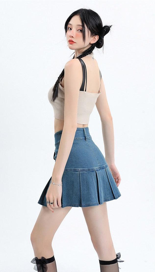 Style Core Aesthetics, New Style Trends - Y2K Pleated Jean Mini Skort