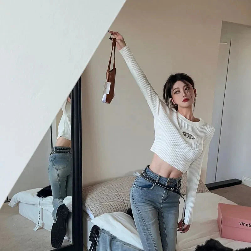 Style Core Aesthetics, New Style Trends - Y2K Ribbed Cropped Sweater
